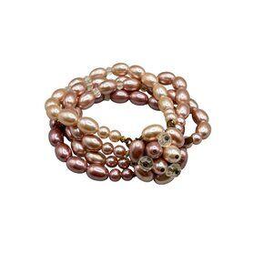 Vintage Beaded Bracelet Japan Ombre Faux Pearl Multistrand Bracelet Floral Clasp